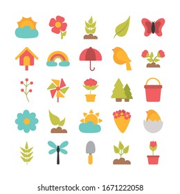 conjunto de iconos de resorte en el diseño de ilustración vectorial de fondo blanco