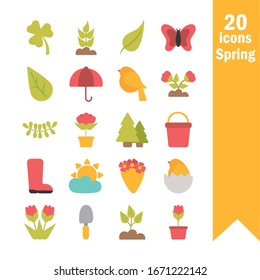 conjunto de iconos de resorte en el diseño de ilustración vectorial de fondo blanco