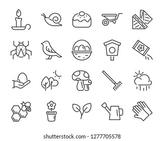 set of spring icons, such as easteregg, flower, blossom, summer, rabbit, harvest