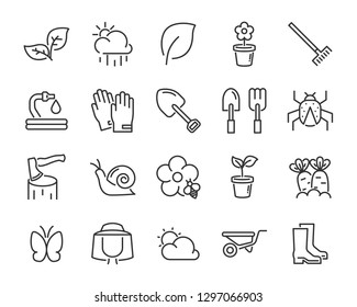 set of spring icons , such as harvest, farm, easter, flower, rain, garden