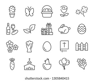 set of spring icons , such as harvest, farm, easter, flower, rain, garden