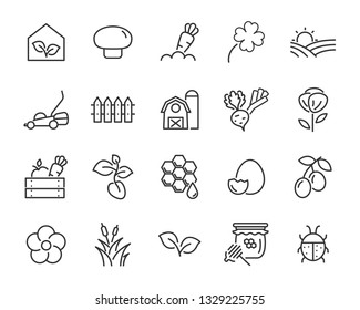 set of spring icons , such as harvest, farm, easter, flower, rain, garden