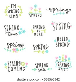 Set of spring lettering. Vector hand written quotes