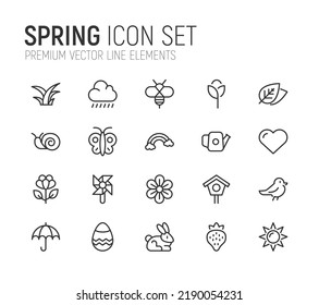 Set of spring line icons. Premium pack of signs in trendy style. Pixel perfect objects for UI, apps and web. 