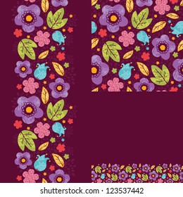 Set of spring night plants seamless pattern and borders