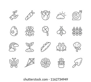 Set of Spring outline icons isolated on white background. Editable Stroke. 64x64 Pixel Perfect.
