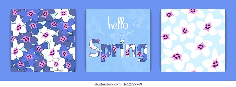 set of spring pattern. Vector templates for cards, textiles, banners with flowers and spring mood. spring lettering