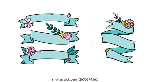 set spring ribbon collection with flower