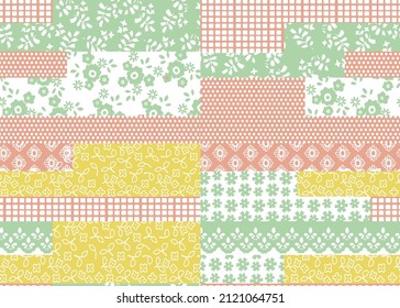 Set of spring ribbon patterns in red,seamless background from horizontal patches,Seamless vector decorative pattern with ornament. Background 