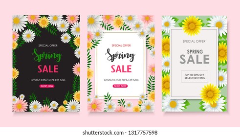Set of Spring sale background banner with beautiful flower