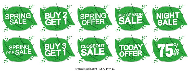 Set Spring Sale banners design template, discount tags, vector illustration