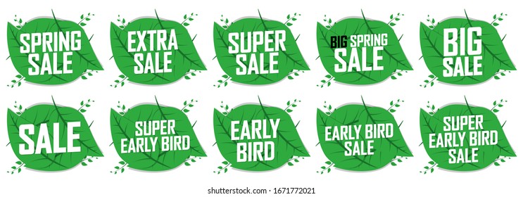 Set Spring Sale banners, discount tags design template, vector illustration