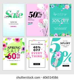 Set of spring sale banners. Vector illustrations for website banners, mobile banners, newsletter designs, ads, coupons, social media banners.