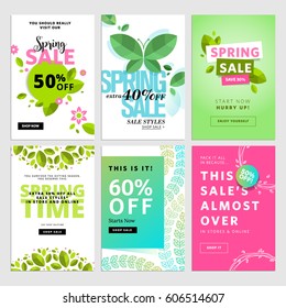 Set of spring sale banners. Vector illustrations for website banners, mobile banners, newsletter designs, ads, coupons, social media banners.