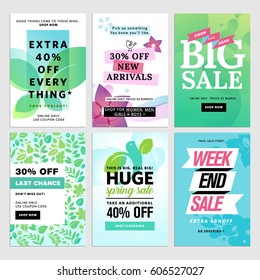 Set of spring sale banners. Vector illustrations for website banners, mobile banners, newsletter designs, ads, coupons, social media banners.