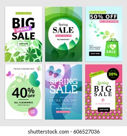 Set of spring sale banners. Vector illustrations for website banners, mobile banners, newsletter designs, ads, coupons, social media banners.