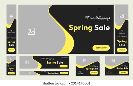 Set of spring sale offer web banner template design for social media posts, fully editable vector eps 10 file format