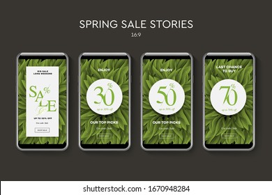 Set of Spring Sale web banners for social media mobile apps. Sale and discount promo, vector illustration