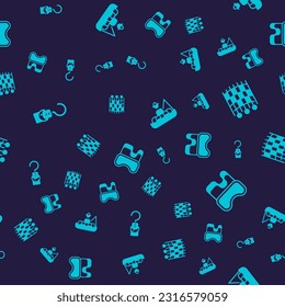 Set Spring scale, Fishing net pattern, Fisherman boat and Diving mask on seamless pattern. Vector