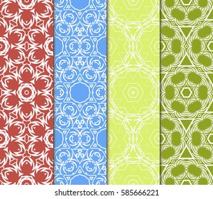 set of spring seamless pattern with geometric floral ornament. vector illustration. template for wallpaper, cover, invitation