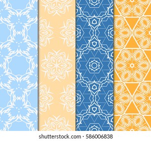 set of spring seamless pattern with geometric floral ornament. vector illustration. template for wallpaper, cover, invitation