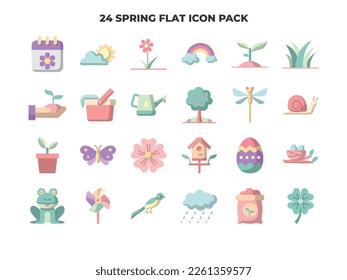 Set of Spring Season Flat Icon for Web. Spring Season Elements Icon Vector Illustration.