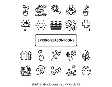 set of spring season icons, flower, garden