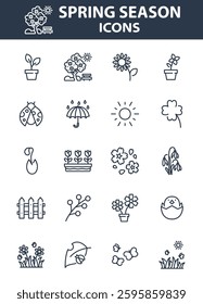 set of spring season icons, flower, garden