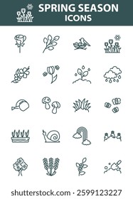 set of spring season icons, flower, garden