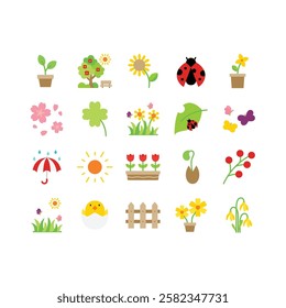 set of spring season icons, nature, summer, 