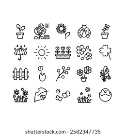 set of spring season icons, nature, summer, 