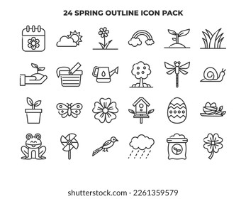 Set of Spring Season Outline Icon for Web. Spring Season Elements Icon Vector Illustration.