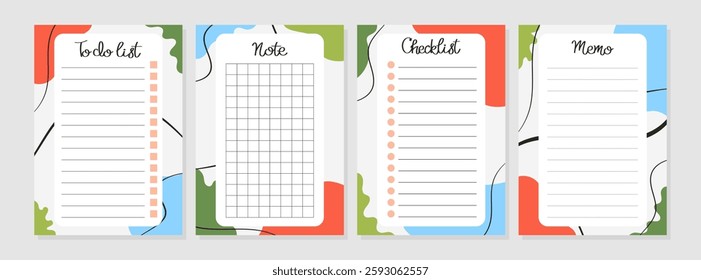 Set of Spring sheet templates. To do list, note, memo, checklist. Vector illustration for agenda, planners, notebooks, cards and other stationery. Layout A5