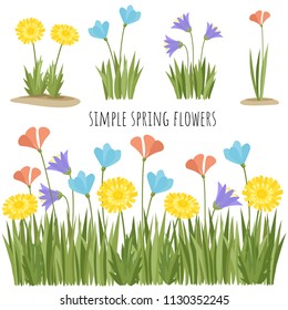 Set of spring simple flowers vector illustration