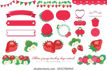 Set of spring strawberry frames and illustrations depicting fruit, flowers and leaves for strawberry picking and strawberry fairs.
Translation: spring strawberry design material collection.