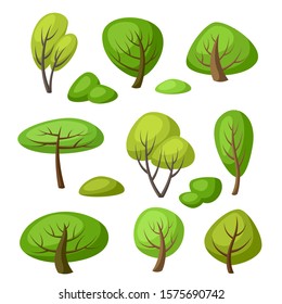 Set of spring or summer abstract stylized trees. Natural illustration.