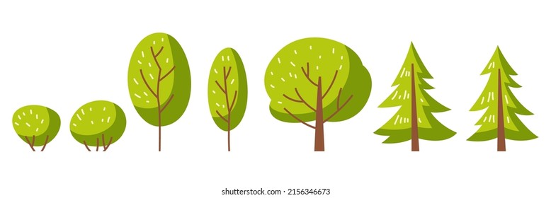 Set of spring or summer abstract stylized trees.