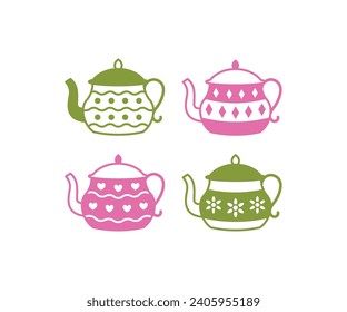 set of spring summer decorative teapot colorful simple vector design icon illustration element collections isolated