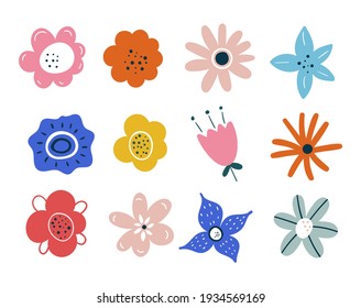 Set of spring summer flowers isolated on white background. Easter decoration. Set of floral branch. Hand drawn elements. Good for greeting cards, invitations, flyers and other graphic design. leaves
