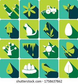 set of spring theme color icons with shadows