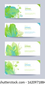 Set of spring themed banners with copy space for text. Seasonal announcement or promotional templates for web, graphic design, advertising, social media, labels or stickers. Modern flat style vector