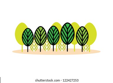 set of spring trees on white background