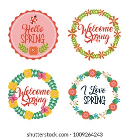 set of spring typographic wreath floral labels