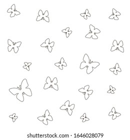 Set of spring vector drawings of butterflies, flowers on a white isolated background in flat style. Print, postcard, children's