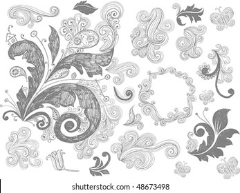 Set of spring vector floral ornaments