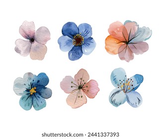 Set of spring watercolor flower. Flower pink, blue, violet. Wedding concept with Floral arrangements