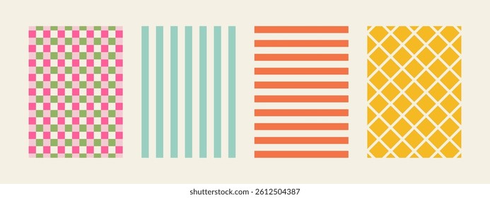 Set of spring whimsical hand-drawn pink blue orange green color frames with wavy stripes and line in trendy, vintage styles. Perfect for quirky holiday, wedding, birthday gift decorations.