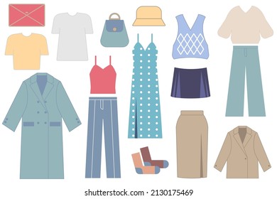 Set of spring women's clothing vector illustration