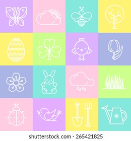 Set of spring/Easter icons on pastel background