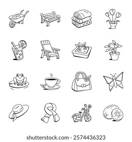 Set of Springtime Fun Doodle Icons 

